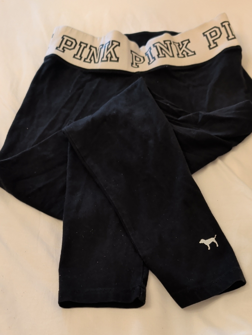 PINK Victoria's Secret Black Leggings with White Logo Waistband